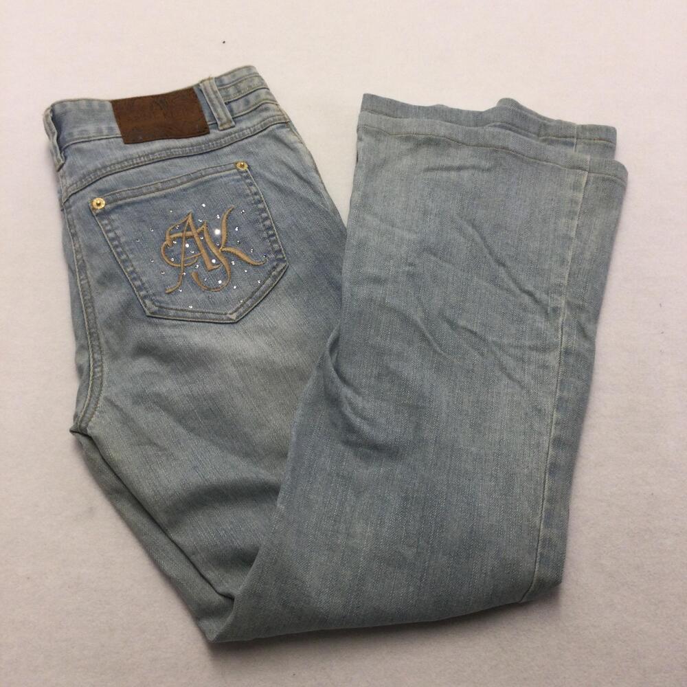 Anne Klein Jeans Womens 64-94(54) Blue Light Wash Bootcut Rhinestone AK Pocket